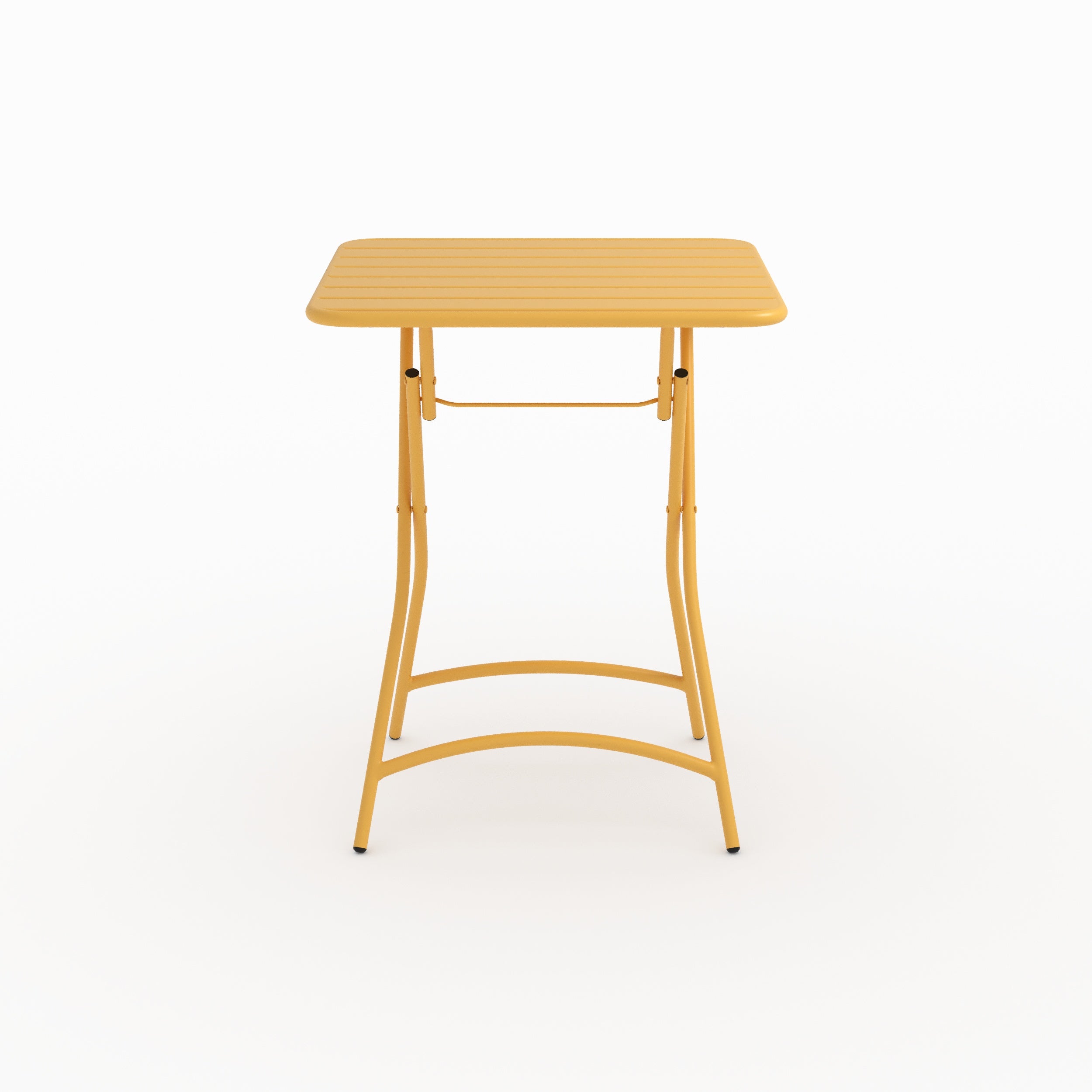 Vue ensemble table de jardin Yumi pliante en métal jaune beurre 2 personnes