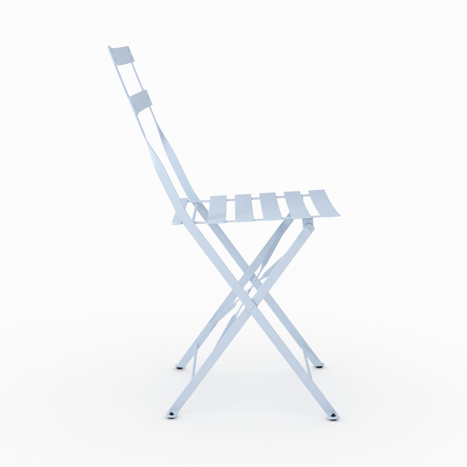Vue ensemble table ronde et chaises de jardin pliantes Kayla 2 places en métal bleu
