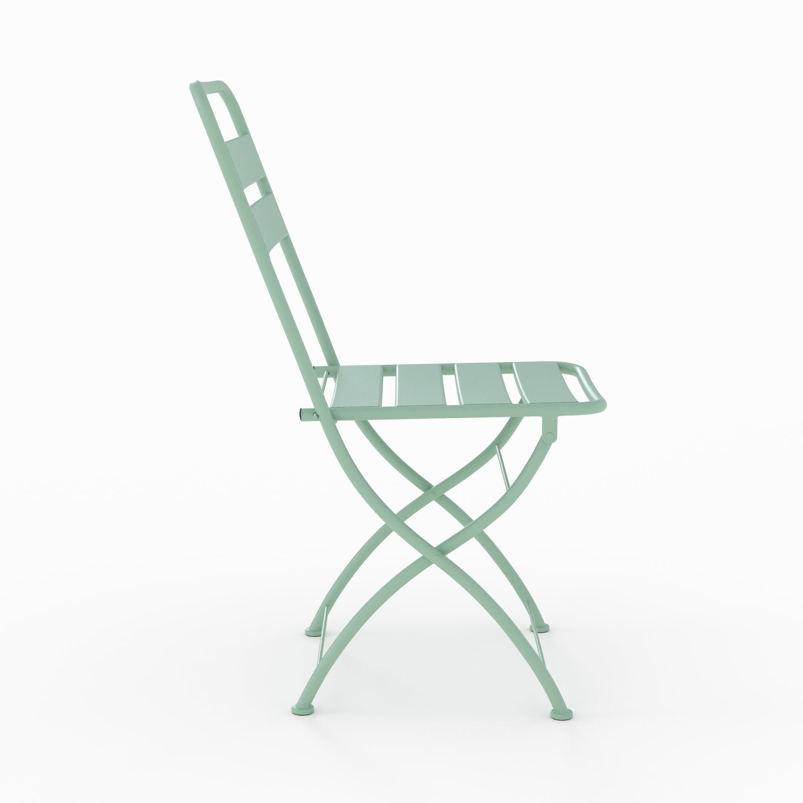 Vue ensemble table ronde et chaises de jardin pliantes Yumi 2 places en métal vert
