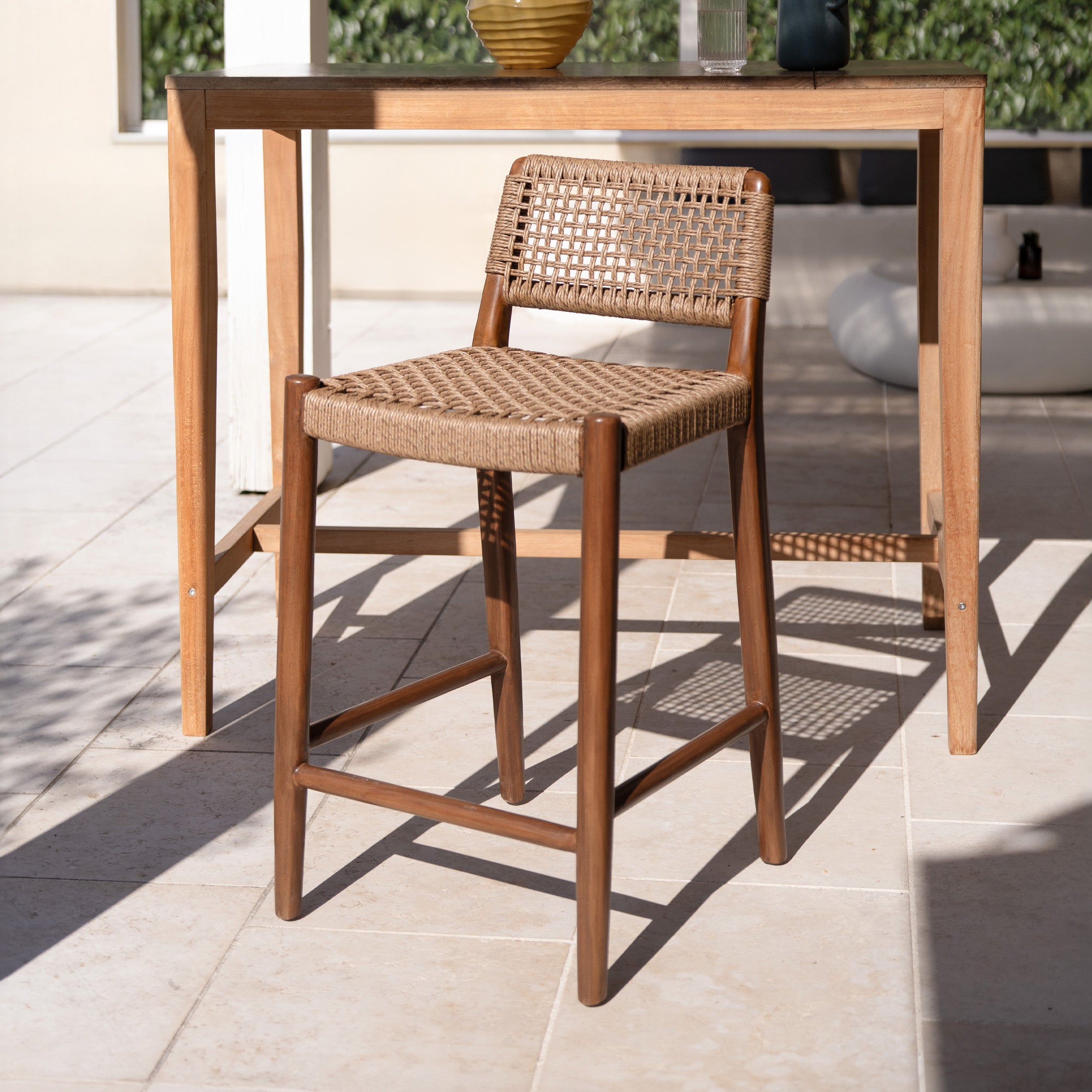 Yaba chaise de bar synthétique et et teck
