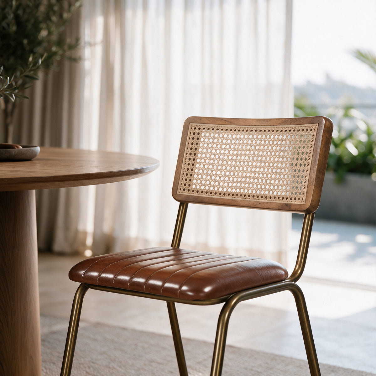 Lot de 2 chaises Arsène en cannage et cuir marron