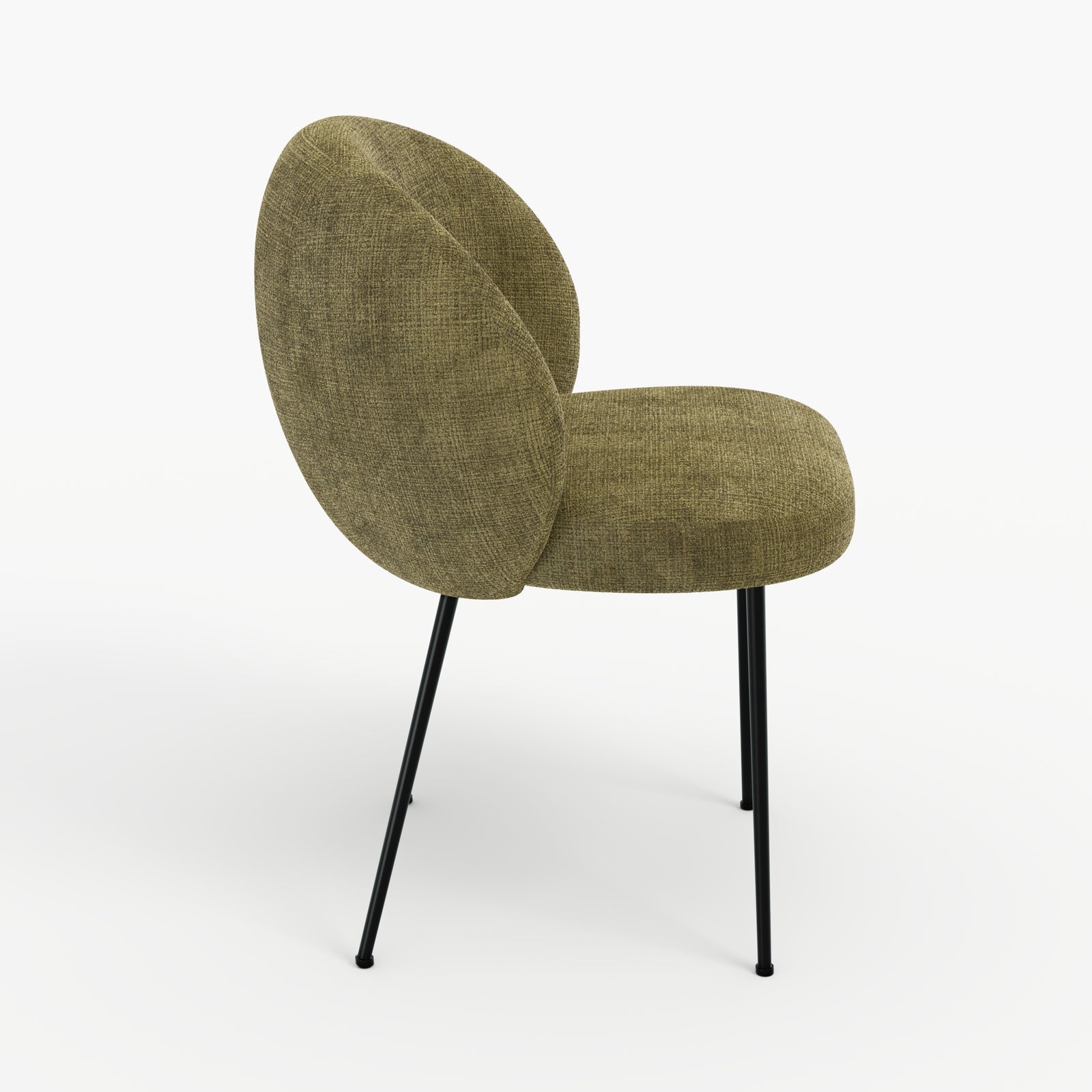 Zoom design chaise Bloomy en velours chenille vert olive foncé et métal noir