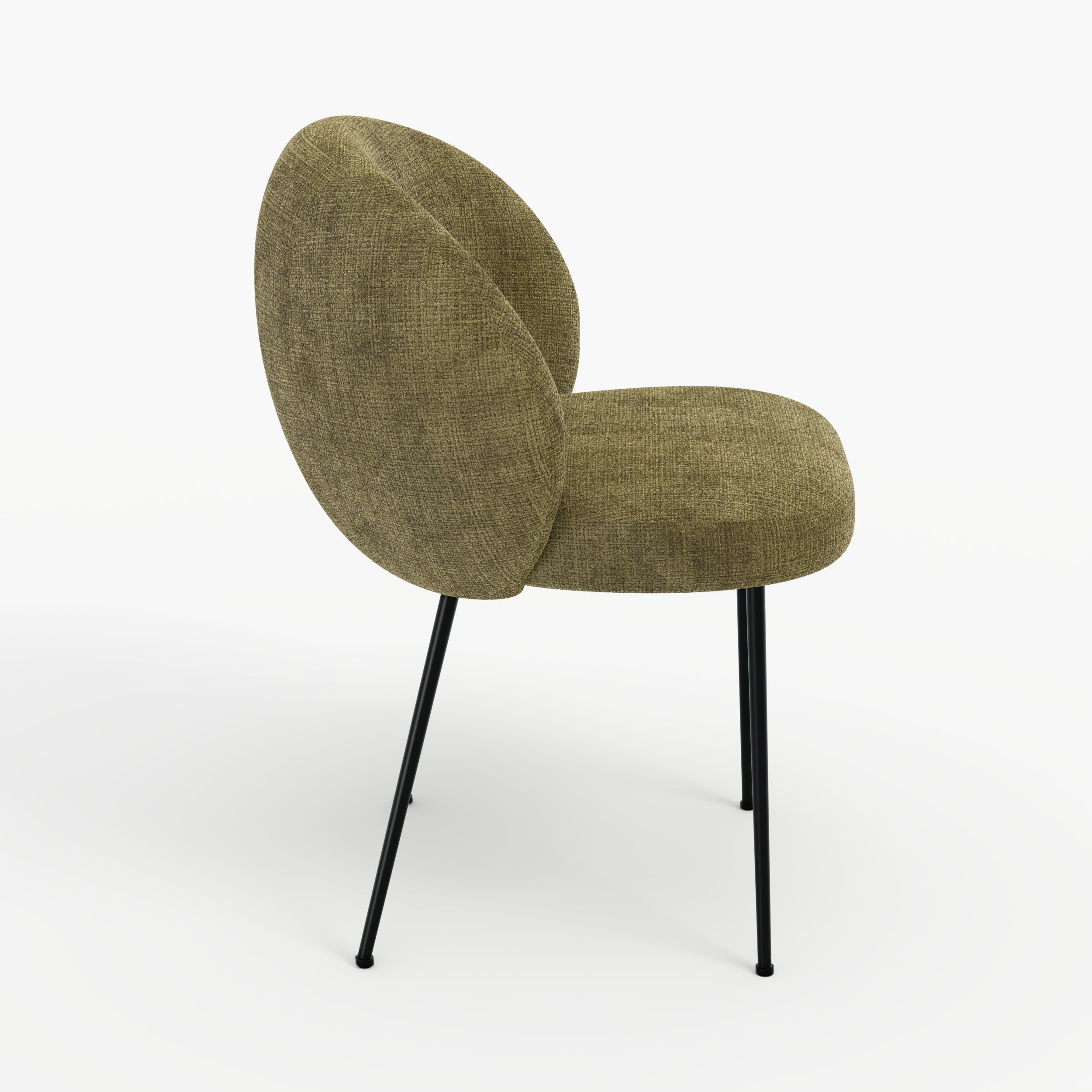 Zoom design chaise Bloomy en velours chenille vert olive foncé et métal noir