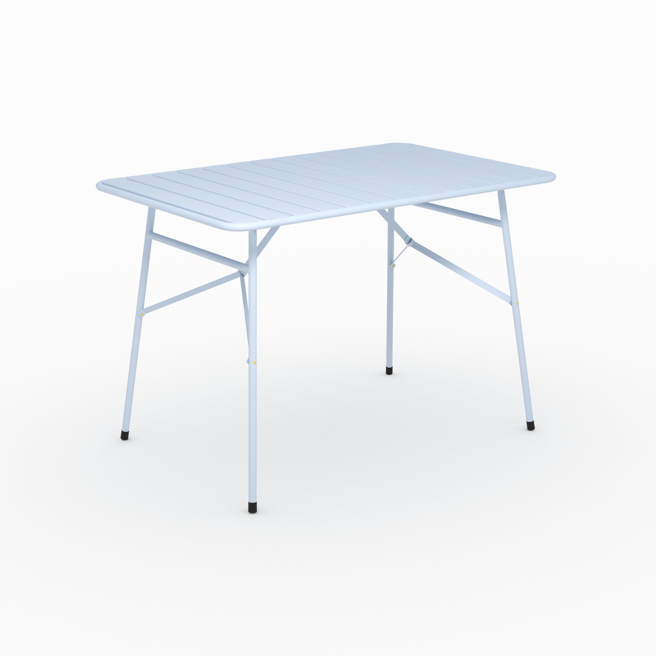 Zoom design table de jardin Yumi pliante en métal bleu pastel 4 personnes