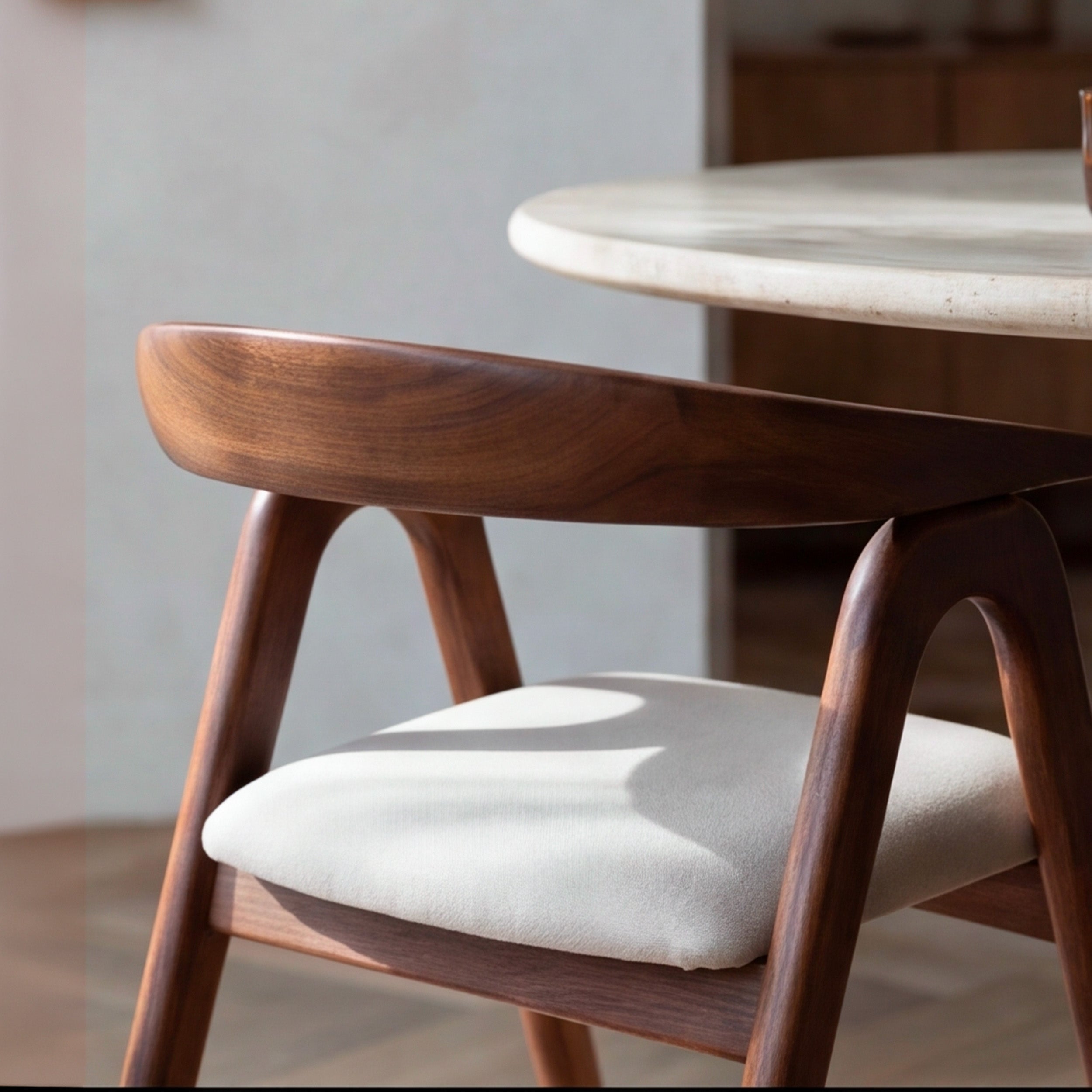 Chaise Hawa en bois d'hévéa marron et tissu beige